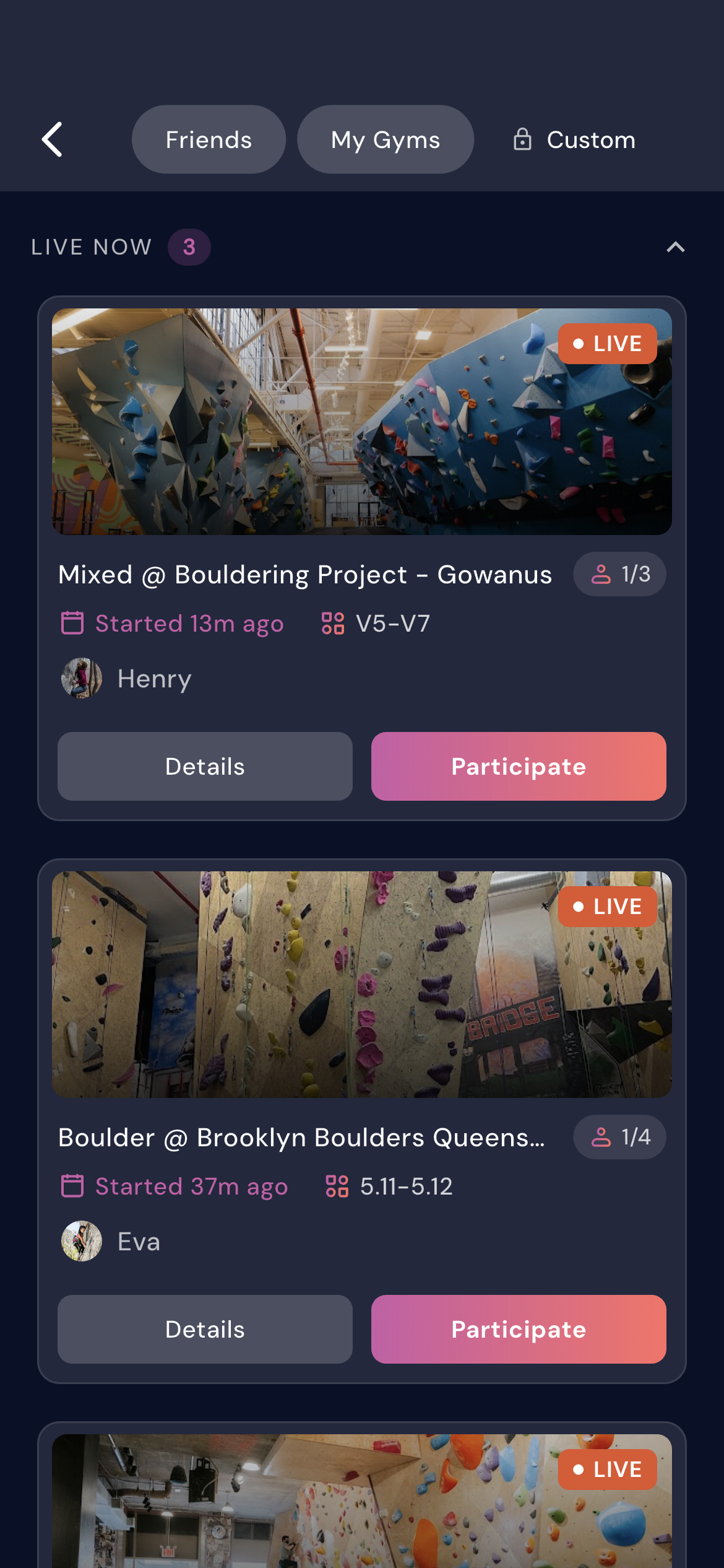 Your sessions filtered to what you're hosting and joined