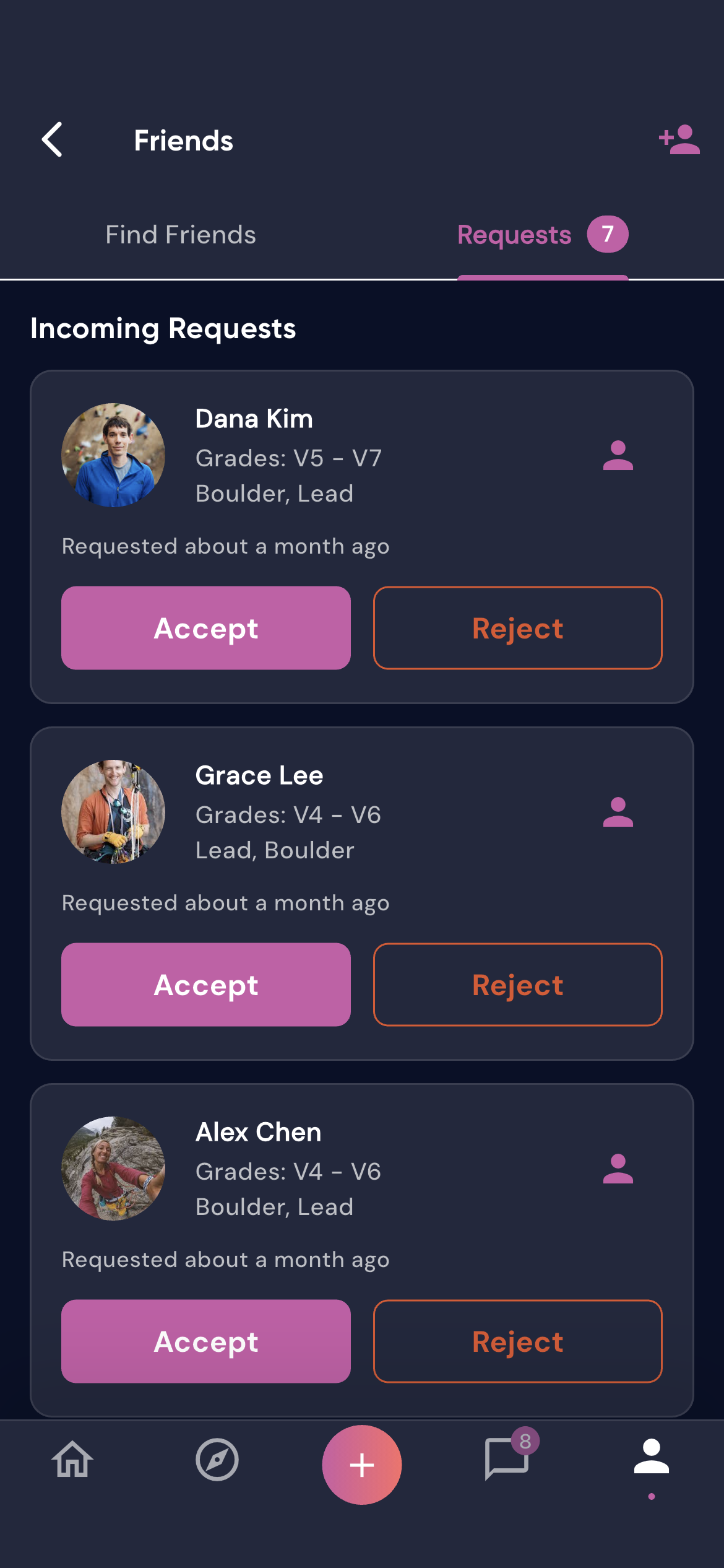 Your climbing friends list